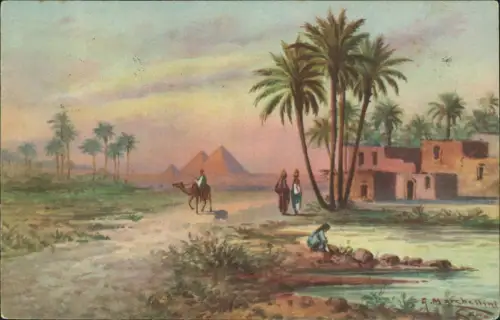 Giseh Gizeh الجيزة The Pyramids Beduinen Künstlerkarte 1928  Egypt