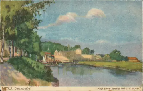 Postcard Mitau Jelgava Елгава Bachstraße 1917  gel. Feldpost aus mil. Verzögert