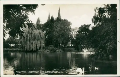 Ansichtskarte Wiesbaden Kuranlagen a.d. Wilhelmstraße - Fotokarte 1930
