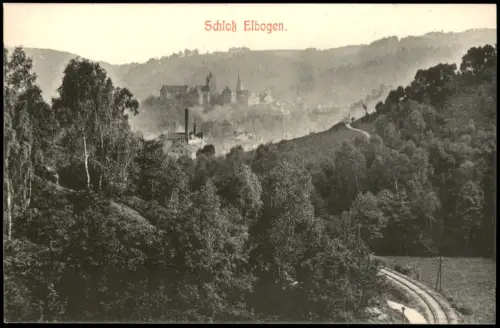 Postcard Elbogen (Eger) Loket Stadt und Bahnstrecke 1910