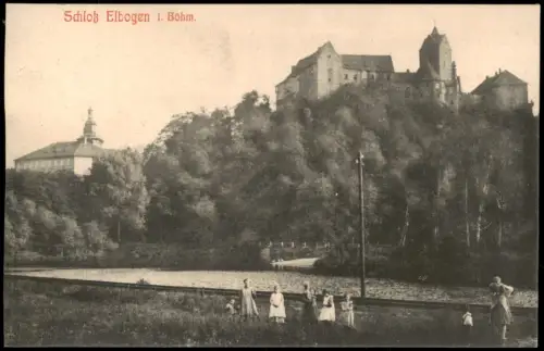 Postcard Elbogen (Eger) Loket Flußpartie am Schloß 1912  Karlsbad Böhmen