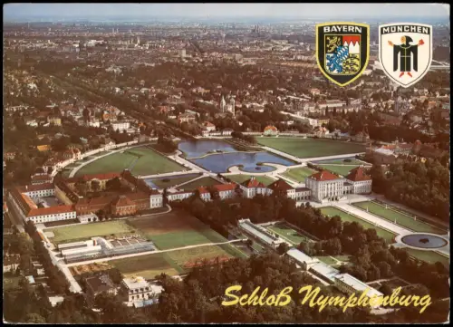 Ansichtskarte München Schloss Nymphenburg v. Flugzeug aus, Luftaufnahme 1980