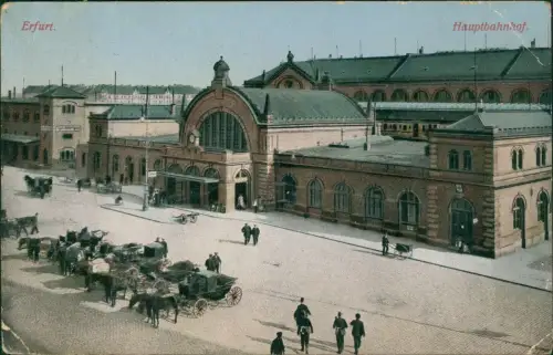 Ansichtskarte Erfurt Hauptbahnhof Vorplatz - Kutschen 1912