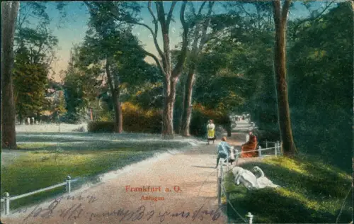 Ansichtskarte Frankfurt (Oder) Anlagen Weg 1918  gel. Feldpost WK1