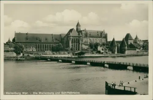 Postcard Marienburg Malbork Ordensburg und Schiffsbrücke 1932