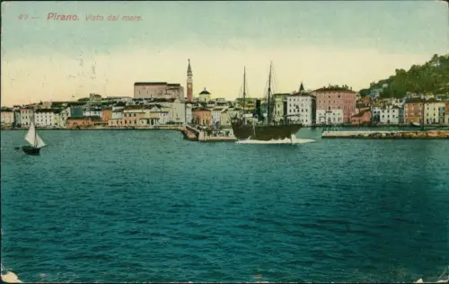 Postcard Piran Pirano Porto Hafen, Stadt Dampfer 1912