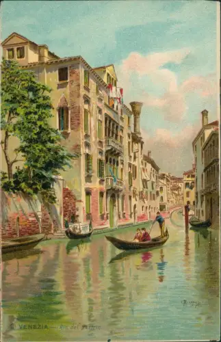 Cartolina Venedig Venezia Gondel Rio del Aestrin - Künstlerkarte 1912