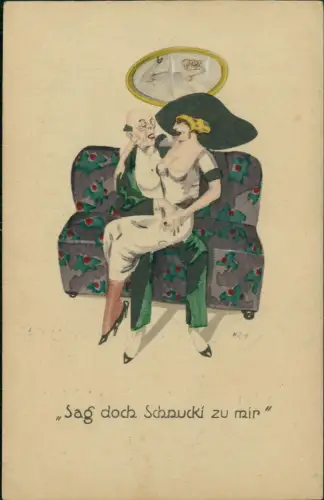 Ansichtskarte  Scherzkarte alter Mann junge Frau Sag doch Schnucki zu mir 1918