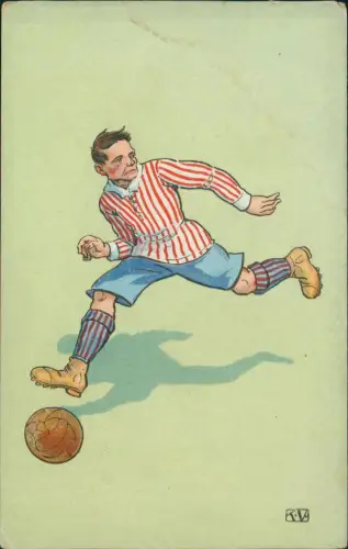 Ansichtskarte  Sport - Fußball Fußballspieler mit Ball Künstlerkarte 1918