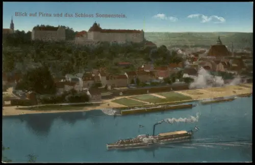 Pirna Blick auf Stadt und das Schloss Sonnenstein. Elbdampfer 1912