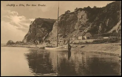 Diesbar (Elbe)-Nünchritz (Elbe) Segelschiff der böse Bruder 1927