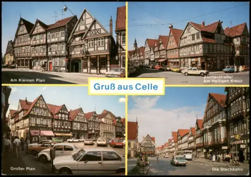 Celle Mehrbildkarte Straßen, Plan, Geschäfte, div. Auto Modelle 1970