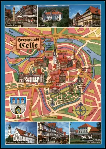 Celle Mehrbildkarte mit Teil-Stadtplan, div. Straßen u. Häuser 2000