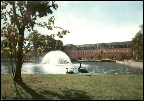 Ansichtskarte Stuttgart Wasserspiele vor dem Neuen Schloss, Schwäne 1965