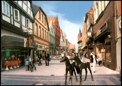 Verden (Aller) Große Straße, Pferde-Platiken, Geschäfte Fußgängerzone 1980