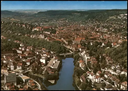 Tübingen Luftbild Blick von Osten auf den Neckar und zum Schloß 1975