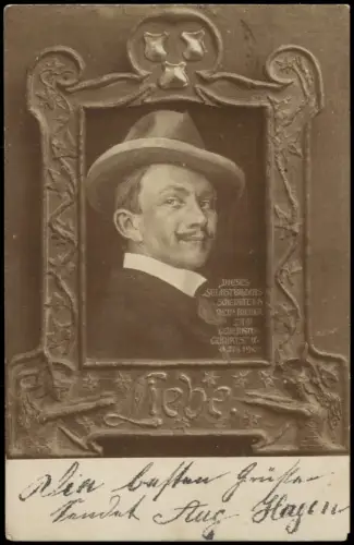 Ansichtskarte  Selbstbildnis eines Mannes im Schmuckrahmen. Liebe 1900  Hagen