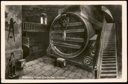 Ansichtskarte Heidelberg Großes Fass und Perkeo im Schloss 1930