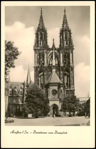 Ansichtskarte Meißen Domtürme vom Domplatz 1962