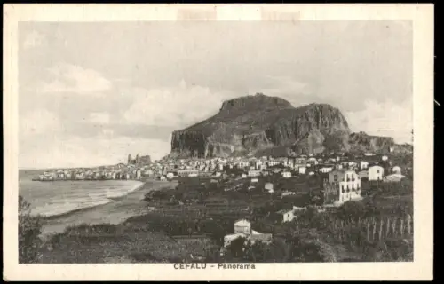 Cartolina Cefalù Panorama-Ansicht mit La Rocca und Kathedrale 1950