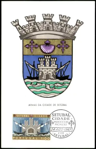 Postcard Setúbal Stadtwappen von Setúbal 1961