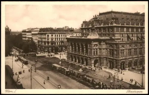Ansichtskarte Wien Staatsoper Strassen-Ansicht mit Tram Straßenbahn 1920