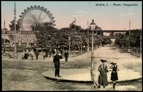 Ansichtskarte Prater-Wien Prater Hauptallee Riesenrad 1910