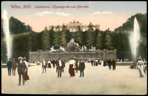 Ansichtskarte Hietzing-Wien Schönbrunn, Neptungrotte und Gloriette 1918