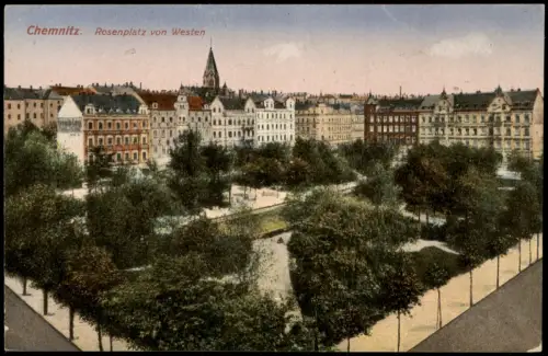 Ansichtskarte Chemnitz Stadt-Panorama Rosenplatz von Westen 1910