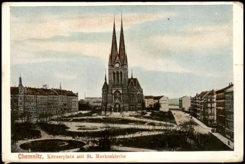 Ansichtskarte Chemnitz Körnerplatz mit St. Markuskirche 1905