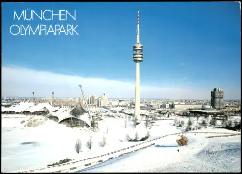 Milbertshofen-München Olympiapark Olympiaturm verschneit im Winter 1980