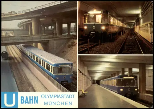 München Mehrbild-AK U-Bahn-Bahnhof Nordfriedhof, Tatzelwurm Rechtecktunnel 1972