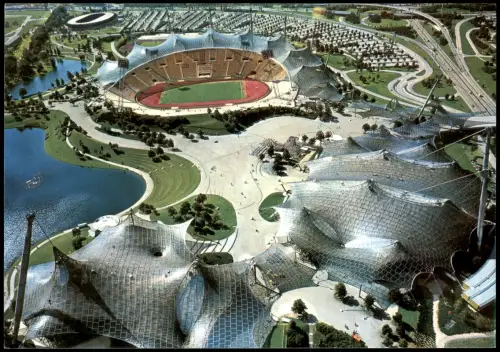 Ansichtskarte München Olympia-Stadion Blick vom Olympiaturm 1980