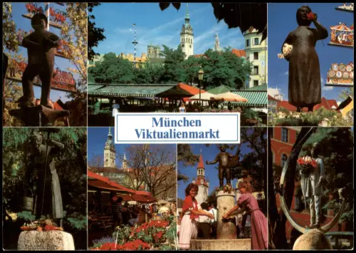 München Mehrbildkarte Ansichten Viktualienmarkt Brunnen-Figuren 1980