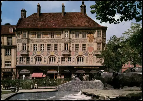 Ansichtskarte München Ruffini-Haus mit Rinderbrunnen 1960