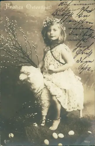 Ansichtskarte  Fotokunst Mädchen reitet auf Osterlamm Ostern Easter 1905