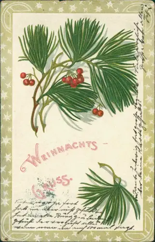Weihnachten Christmas Weichnachtszweige Ornamentrahmen 1910 Prägekarte