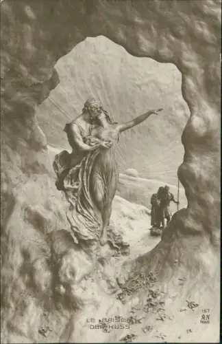 Ansichtskarte  Künstlerkarte Lebendiger Marmor Der Kuss nackt Erotik 1911