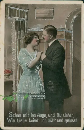 Liebe Liebespaar Love Schau mir ins Auge Mann Frau 1911 Silberprägung