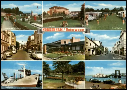 Nordenham Mehrbild-AK u.a. Zeitplatz Strandhalle Minigolf Bahnhofstr. 1970