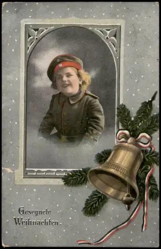 Ansichtskarte  Kind in Uniform mit Weihnachtsglocke 1916  Stempel Breslau