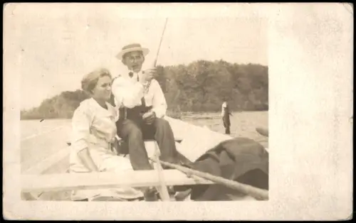 Foto Holyoke, Massachusetts Anglerpaar im Ruderboot 1913 Privatfoto