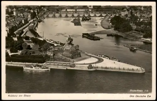 Ansichtskarte Koblenz Das Deutsche Eck mit Reiterstandbild 1937
