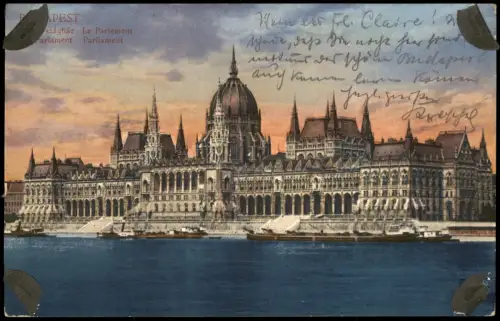 Postcard Budapest Das Parlamentsgebäude am Donauufer 1928