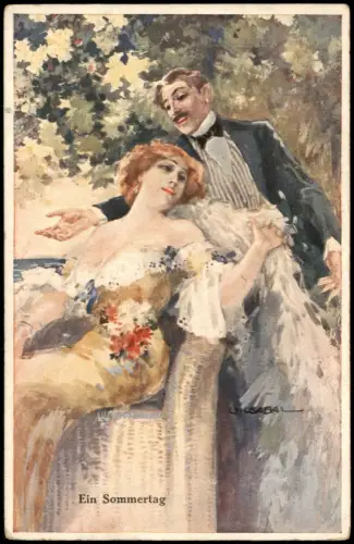 Ansichtskarte  Ein Sommertag - Romantisches Paar. Künstlerkarte 1915