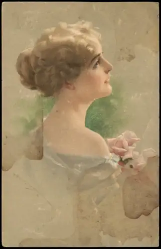 Ansichtskarte  Porträt einer jungen Frau mit Rosen 1916
