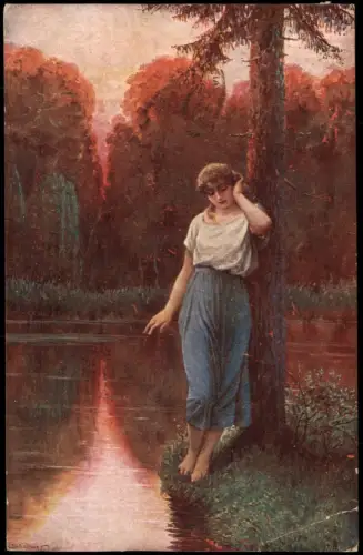 Künstlerkarten AD. LIEBSCHER: Smutno mi, Božel Verlassen. Abandonnée. 1917