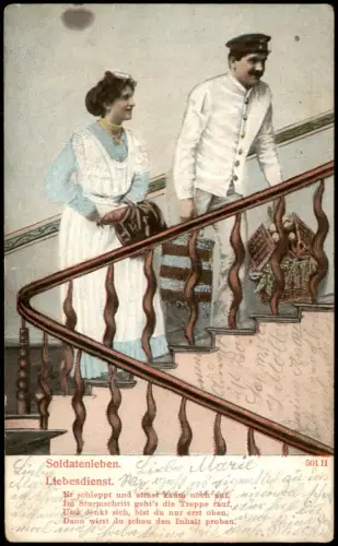 Ansichtskarte  Soldatenleben - Liebesdienst, Einkauf Humor 1908