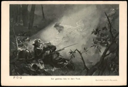 Sei getreu bis in den Tod - Gemälde von F. Pauwels, Jesus bei Soldat 1915