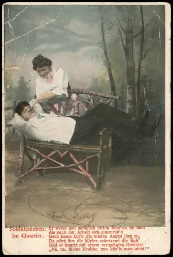 Ansichtskarte  Soldatenleben - Ausruhen im Quartier 1906